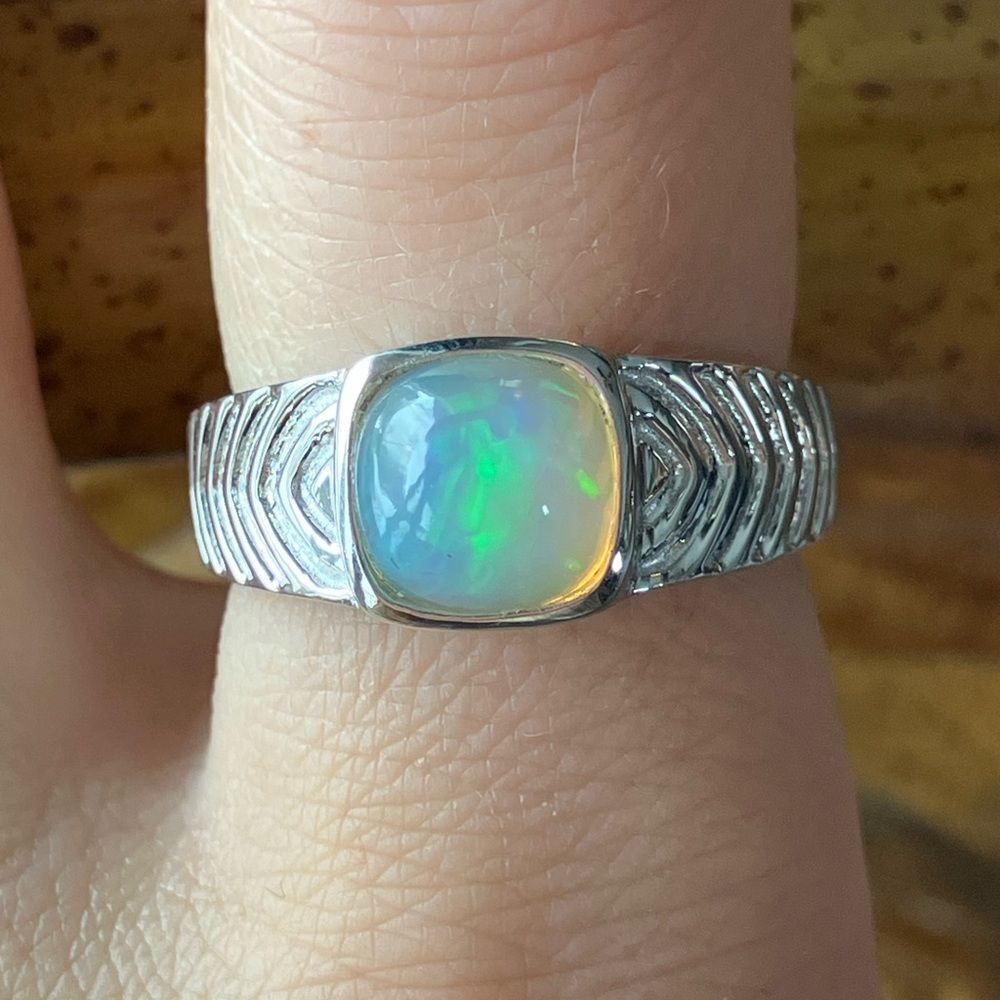 Natural Ethiopian Opal Sterling Silver Ring Size 8